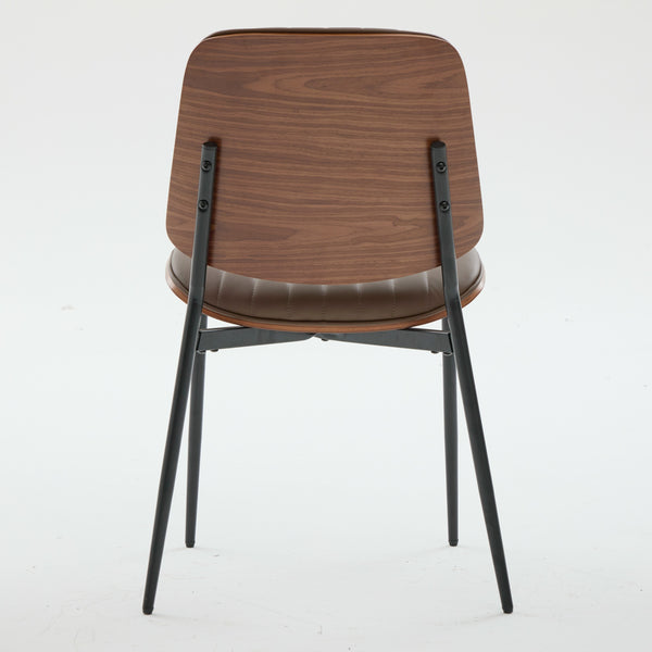 English Elm Dining Chairs Mid Century Modern Walnut Back Faux Leather Upholstered Seat Ergonomic Curved Back Waterproof PU Fabric Stable Metal Legs Brown W1143P379860