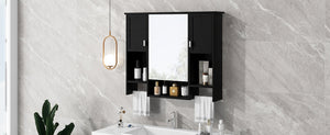 English Elm 35'' Stylish Wall-Mounted Bathroom Storage Cabinet With Mirror & Towel Bar, Modern Design Elegance N710P236929B