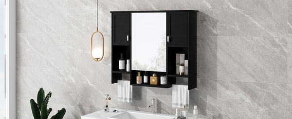 English Elm 35'' Stylish Wall-Mounted Bathroom Storage Cabinet With Mirror & Towel Bar, Modern Design Elegance N710P236929B