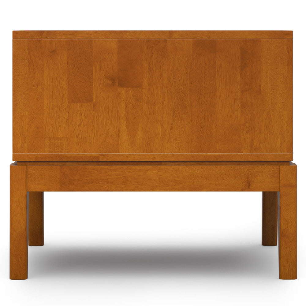 English Elm Harper Teak End Table with Two Drawers — Handcrafted Solid Rubberwood, Mid-Century Contemporary Finish B136P203436
