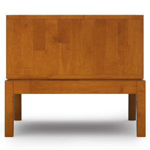 English Elm Harper Teak End Table with Two Drawers — Handcrafted Solid Rubberwood, Mid-Century Contemporary Finish B136P203436