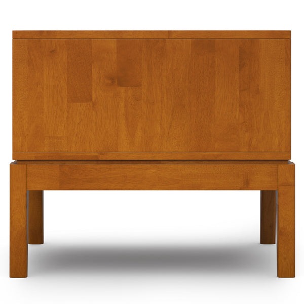 English Elm Harper Teak End Table with Two Drawers — Handcrafted Solid Rubberwood, Mid-Century Contemporary Finish B136P203436