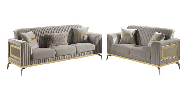 English Elm Antigua Glam Sofa and Loveseat Set with Gold Tone Accents for Modern Living Rooms Taupe+Gold B009S02172