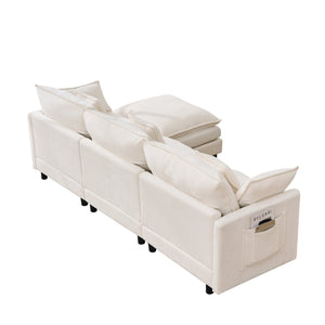 English Elm 101.9-inch Chenille Modular Sofa with Movable Footstool for Living Room Comfort Beige W288S00031