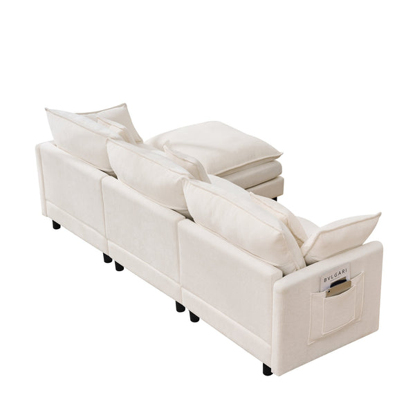 English Elm 101.9-inch Chenille Modular Sofa with Movable Footstool for Living Room Comfort Beige W288S00031