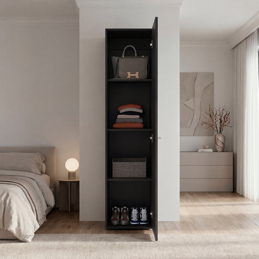 English Elm Deftones Tall Narrow Wenge Cabinet Four Shelves Slim Floor to Ceiling Bedroom Storage B128P485409