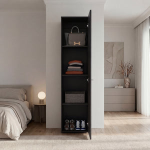 English Elm Deftones Tall Narrow Wenge Cabinet Four Shelves Slim Floor to Ceiling Bedroom Storage B128P485409