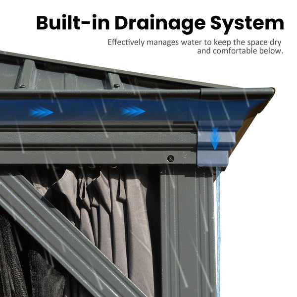 English Elm 14' X 22' Hardtop Gazebo with Drainage System, Dual-Layer Galvanized Roof, Curtains & Mesh Protection Grey W1859S00153