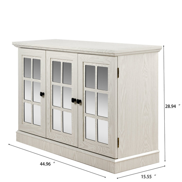 English Elm 45" Mirrored Acrylic Door Sideboard Mdf Buffet Cabinet with Adjustable Shelves White Oak W2899P372749