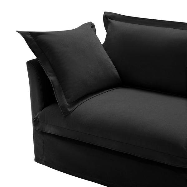 English Elm Streamlined Velvet Modular L-shape Sectional Sofa with Cloud Foam and French Piping Black W3041S00117