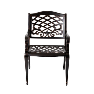 English Elm Phoenix Cast Aluminum Outdoor Dining Arm Chairs Ornate Lattice Scroll Garden Patio Set Copper N776P381164C