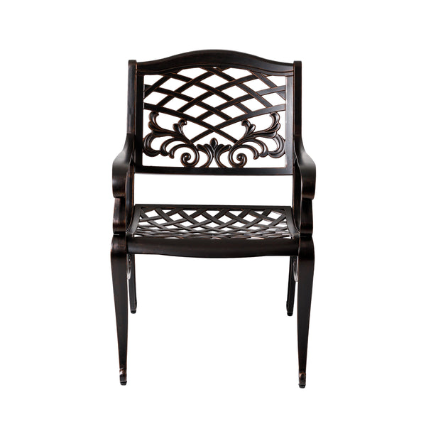 English Elm Phoenix Cast Aluminum Outdoor Dining Arm Chairs Ornate Lattice Scroll Garden Patio Set Copper N776P381164C