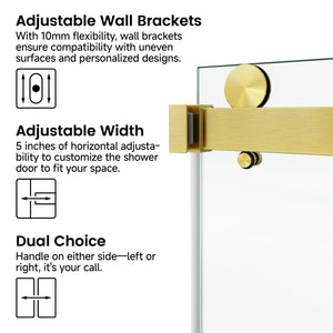 English Elm 60*66" Frameless Double Sliding Shower Door with 10mm Tempered SGCC Glass, Leak-Free 304 Stainless Hardware Gold T3177P320585