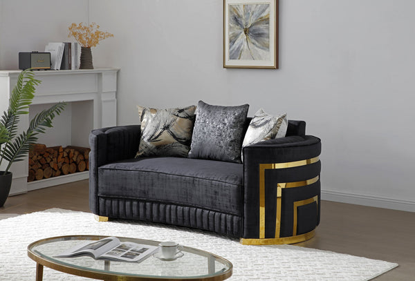 English Elm Soledad Luxurious G00523A-L Black Loveseat with Gold Chrome Accents, Deep 23" Seats & 3 Pillows B078S00630