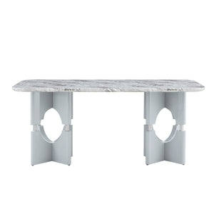 English Elm Modern Marble Print Mdf Dining Table Sculptural Hollow Frame Metal Accents Small Space Gray W3875S00027