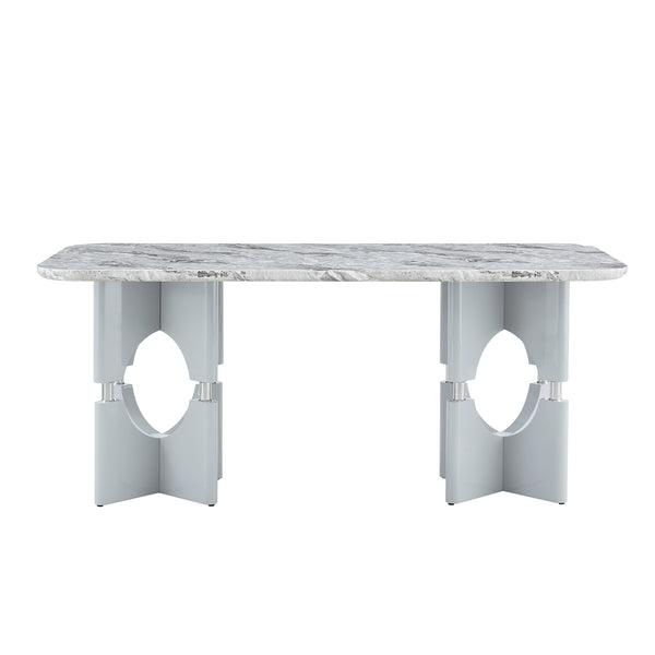 English Elm Modern Marble Print Mdf Dining Table Sculptural Hollow Frame Metal Accents Small Space Gray W3875S00027