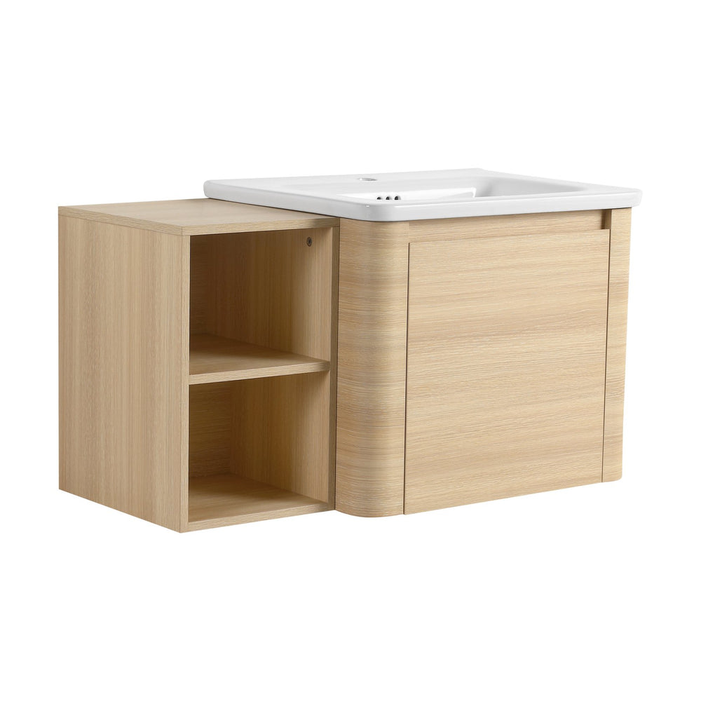 English Elm 36'' Wall-Mounted Bathroom Vanity With Elegant White Sink, Soft-Close Door & Open Storage Shelves W999S00481