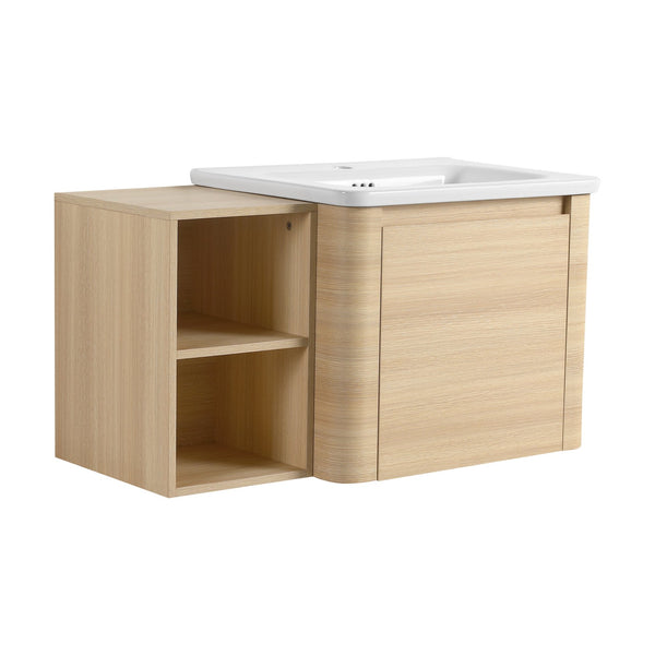 English Elm 36'' Wall-Mounted Bathroom Vanity With Elegant White Sink, Soft-Close Door & Open Storage Shelves W999S00481
