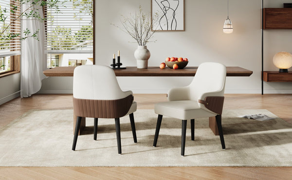 English Elm Indoor Two-tone Fabric Armchair Set Curved Back Ergonomic Dining Accent Seating Beige,Brown N779P370716L