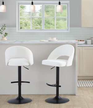 English Elm Adjustable Swivel Barstools Set of 2 Fabric Seat Black Metal Base Kitchen Counter B202S02002