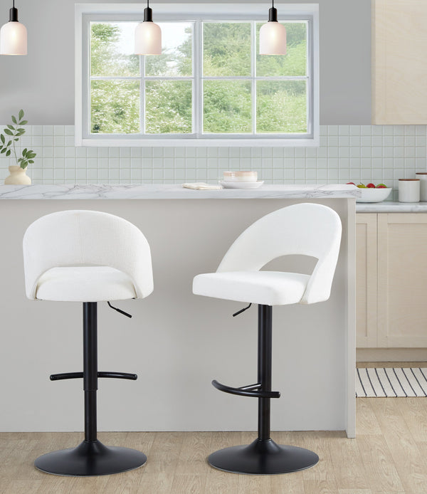 English Elm Adjustable Swivel Barstools Set of 2 Fabric Seat Black Metal Base Kitchen Counter B202S02002