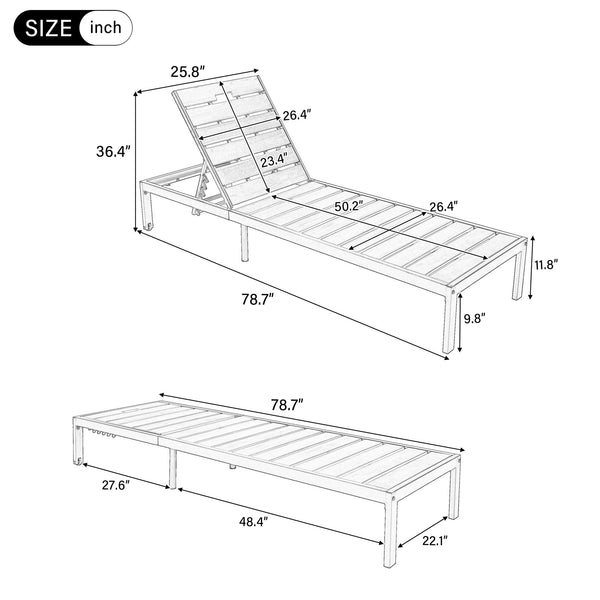 English Elm Outdoor Acacia Wood Slat Chaise Lounge with Powder Coated Frame for Patio Resort Black+Brown N719P383161D