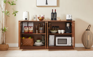 English Elm 63" Wave Front Sideboard with Four Door Storage for Living Room Hallway Bedroom Walnut W1820P431359