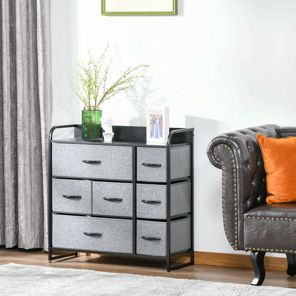 English Elm HOMCOM 7-Drawer Dresser with Steel Frame and Wooden Top, Foldable Fabric Drawers for Organized Living Spaces Dark Gray W2225P229651