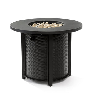 English Elm 32" 32inch Propane Fire Pit Table 50,000 BTU Steel Outdoor Patio Wicker Look with Rocks Lid Included W853P193941
