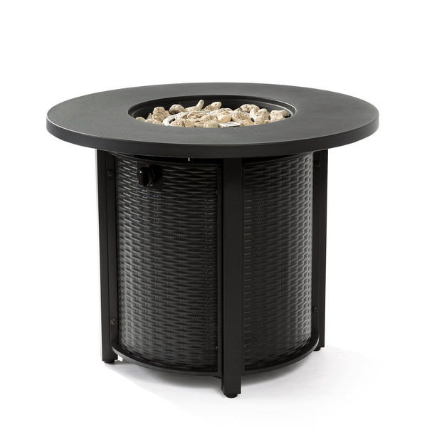 English Elm 32" 32inch Propane Fire Pit Table 50,000 BTU Steel Outdoor Patio Wicker Look with Rocks Lid Included W853P193941