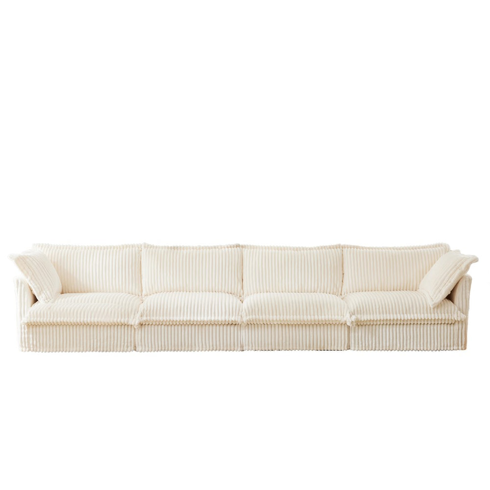 English Elm Slipcovered 4-Seater Sofa In Cream Corduroy, Cloud-Like Comfort, Removable Covers, Modular Design W3041S00024-GIGA