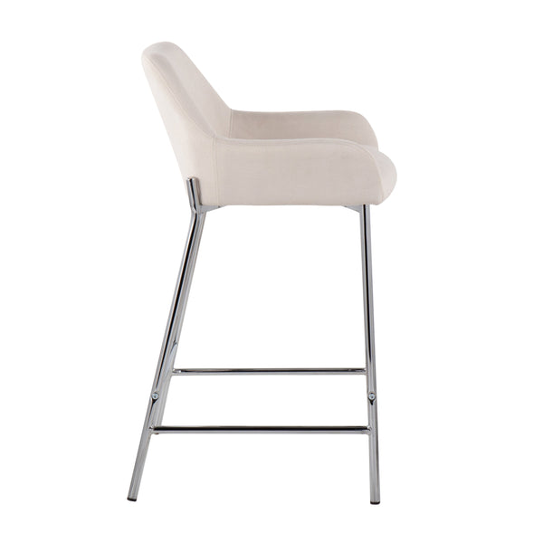 English Elm Daniella Contemporary Counter Stool Set Of 2: Chrome Frame & Cream Fabric For Stylish Dining Comfort B202S00049