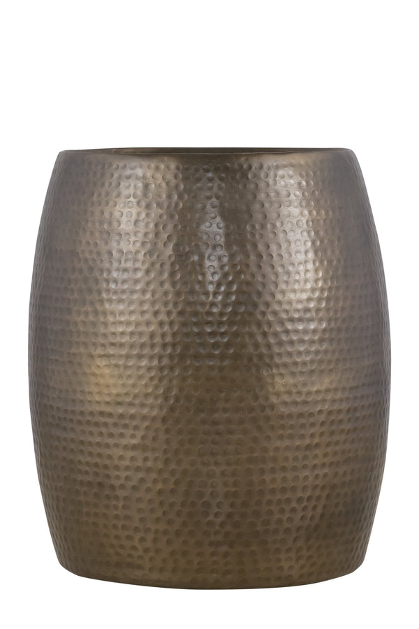 English Elm ET501 Hand-Hammered End Table 21" Height Antique Gold Drum Side Table No Assembly Luxurious Finish G150108435