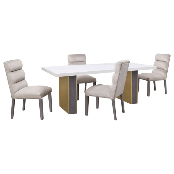 English Elm Highmore Stone Velvet Upholstered Dining Side Chair with Tufted Foam Back and Cool Gray Legs - Set of 2 Beige B062P299895