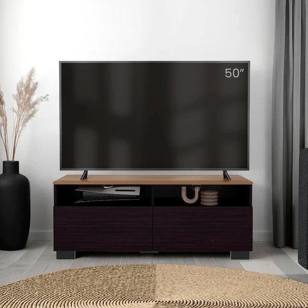 English Elm Wenge Two-Tone TV Stand with Door and Open Shelves, Compact 63" Media Console in Wenge & Oak Elegance B062P373799