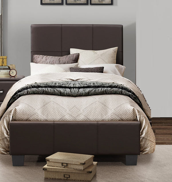 English Elm Contemporary LED Panel Queen Bed with Integrated Lighting, Sleek Wooden Frame and Modern Headboard Design Dark Brown 53 L x 41 W x 3.75 H B011S01762
