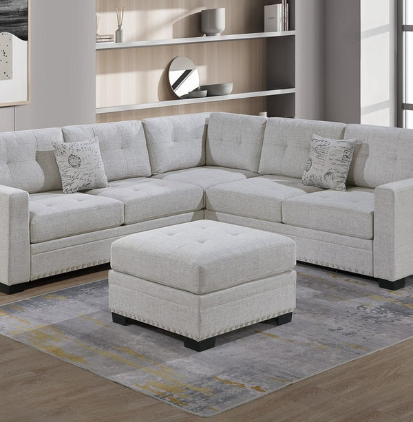 English Elm Casual Tufted Sectional Sofa Set with USB One-Arm Loveseat, Nailhead Trim, Pillows & Ottoman - Sleek Comfort and Versatile Configuration Beige,Neutral 59 L x 40 W x 27 H B011S01784