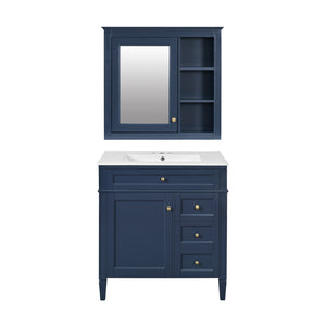 English Elm 30'' Bathroom Vanity Set With Mirror & Storage – Modern Freestanding Design, Ceramic Sink & Drawers SW000127AAC-1