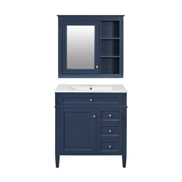 English Elm 30'' Bathroom Vanity Set With Mirror & Storage – Modern Freestanding Design, Ceramic Sink & Drawers SW000127AAC-1