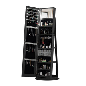 English Elm 360°swivel Jewelry Armoire with Lighted Interior Full Length Mirror Lockable White Black W3406P411299