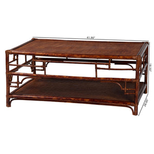English Elm Tortoise Faux Finish Rattan Coffee Table with Open Shelf for Coastal Living Rooms B2750P467843