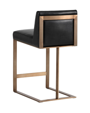 Sunpan Dean Bar Stool with Exposed Brass Frame and Luxurious Bonded Leather for Stylish Spaces Antique Brass / Cantina Black