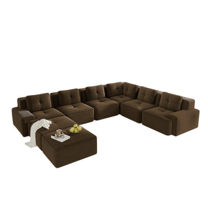English Elm Modular Corduroy Sectional Sofa 6 Seat V Shaped Corner Couch with Ottomans Living Room Brown W714S01578