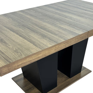 English Elm Extendable Faux Marble Dining Table with V-Legs — Sleek Expandable Conference & Kitchen Centerpiece for 6–10 Beige+Brown W1347S00007