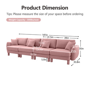 English Elm Boucle 4-Seater Pink Sofa With Chic Shell Armrests & Cylindrical Legs – Comfort Meets Modern Elegance W3041S00295