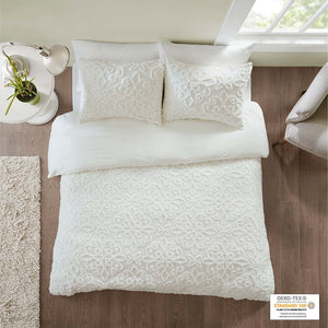 Madison Park Sabrina Shabby Chic 3 Piece Tufted Cotton Chenille Duvet Cover Set MP12-6104 Off-White