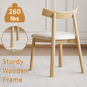 English Elm Set of 2 Armless Wood Dining Chairs Leather Cushioned Ergonomic Curved Back Natural W2700P388274