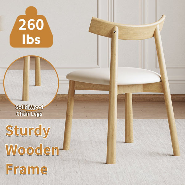 English Elm Set of 2 Armless Wood Dining Chairs Leather Cushioned Ergonomic Curved Back Natural W2700P388274