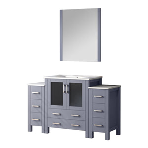 English Elm Dark Grey Bath Vanity 54" W X 18.25" D With Soft-Close Drawers, White Ceramic Top & Mirror Set B2731S00958