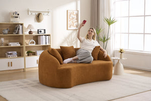 English Elm Ly-049s Curved Chenille Loveseat with Boneless Frame for Modern Living Spaces Orange W2231P402439